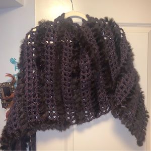 Beautiful Knit Crochet Genuine Fur Poncho Shawl